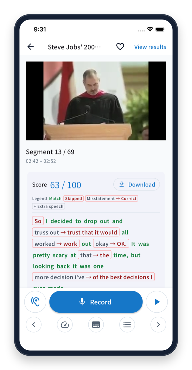Recording results and feedback